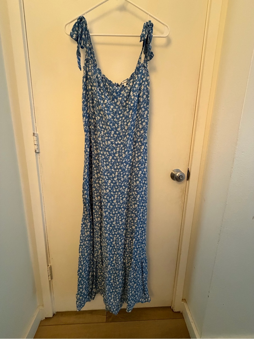 Reformation Blue and White Floral Tie-Shoulder Maxi Dress